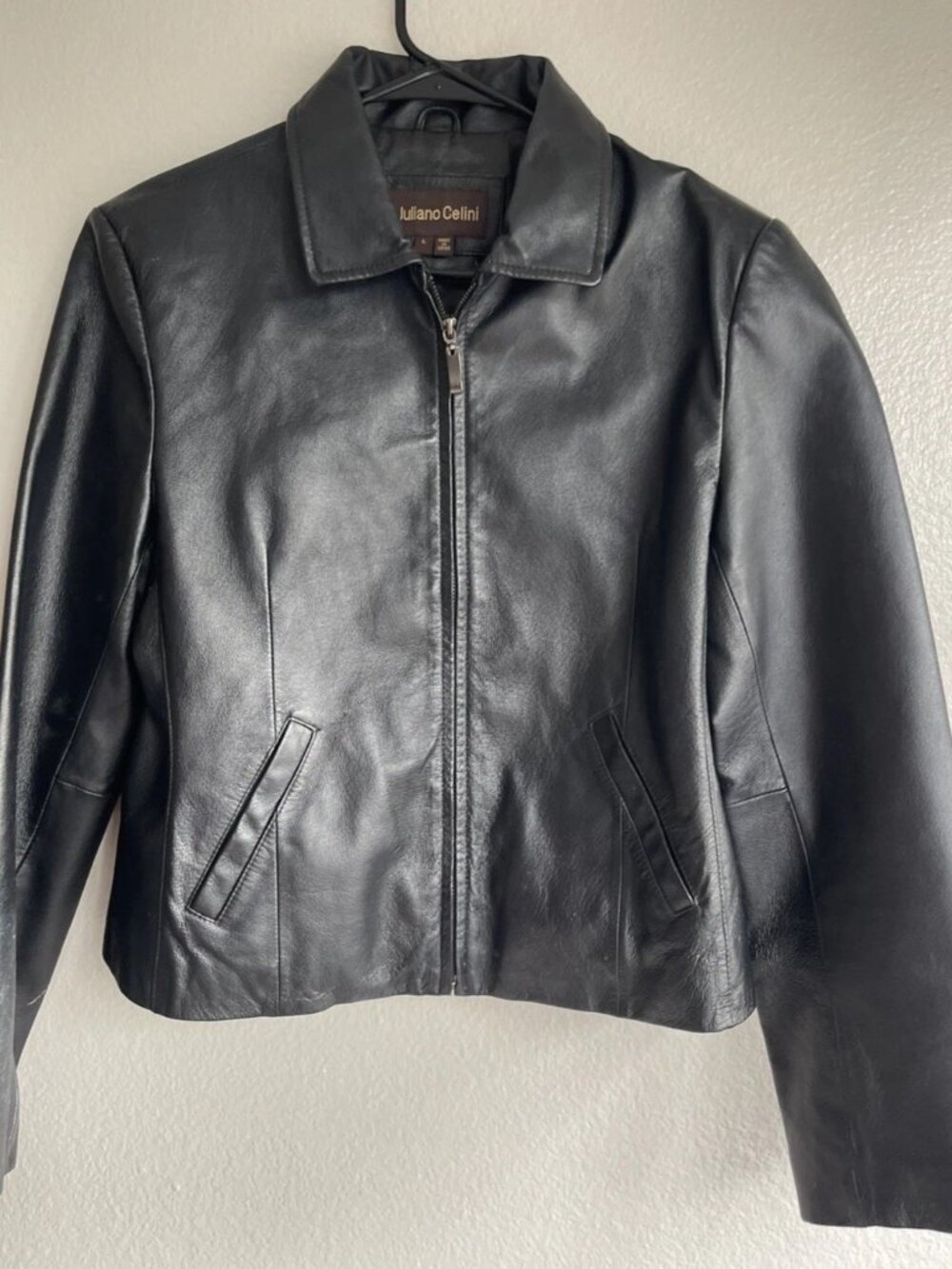 juliano celini women’s sz L cropped leather jacket Zip up